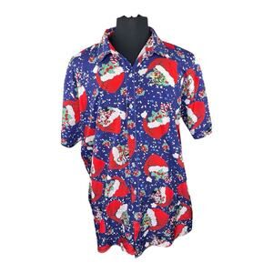 Christmas Button Down Shirt Ugly Men Funky Santa Hat Shortsleeve Size 2X EUC